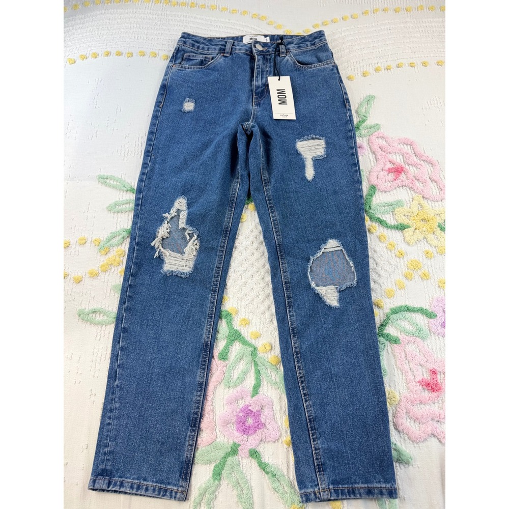 Refuge Denim High Rise Mom Jeans Distressed Ripped Blue Size 3 16-2011CR